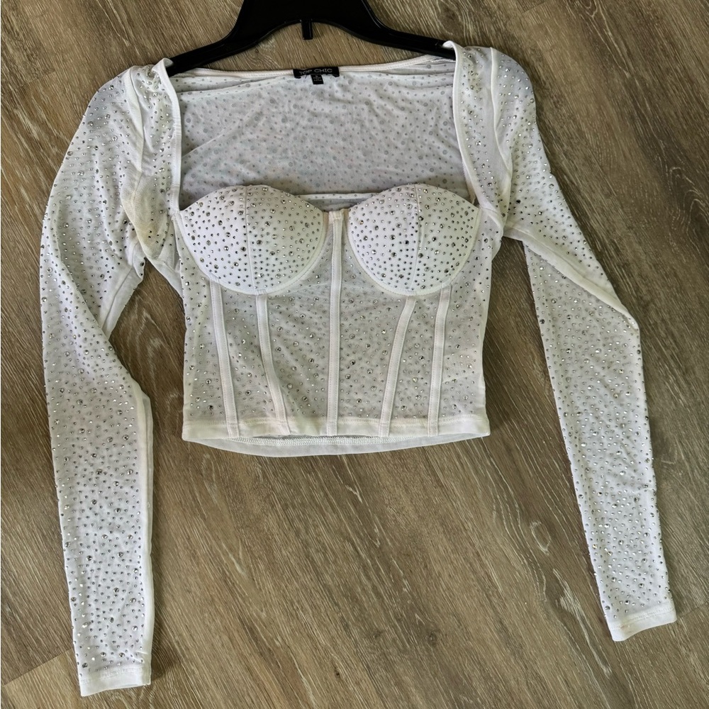 White rhinestone crop